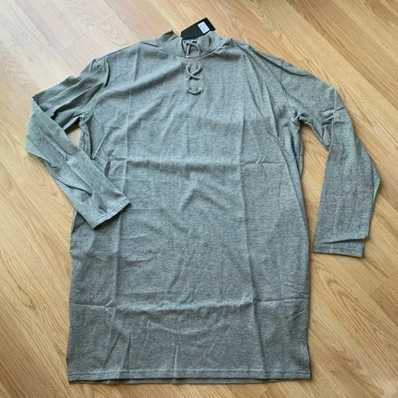 NEW Light Grey High Neck Sweater Lace Up Detail L - Picture 3 of 8